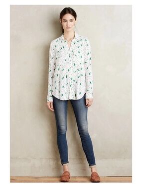 Anthropologie Maeve Umbrella/Water Drop Print Button Down Top